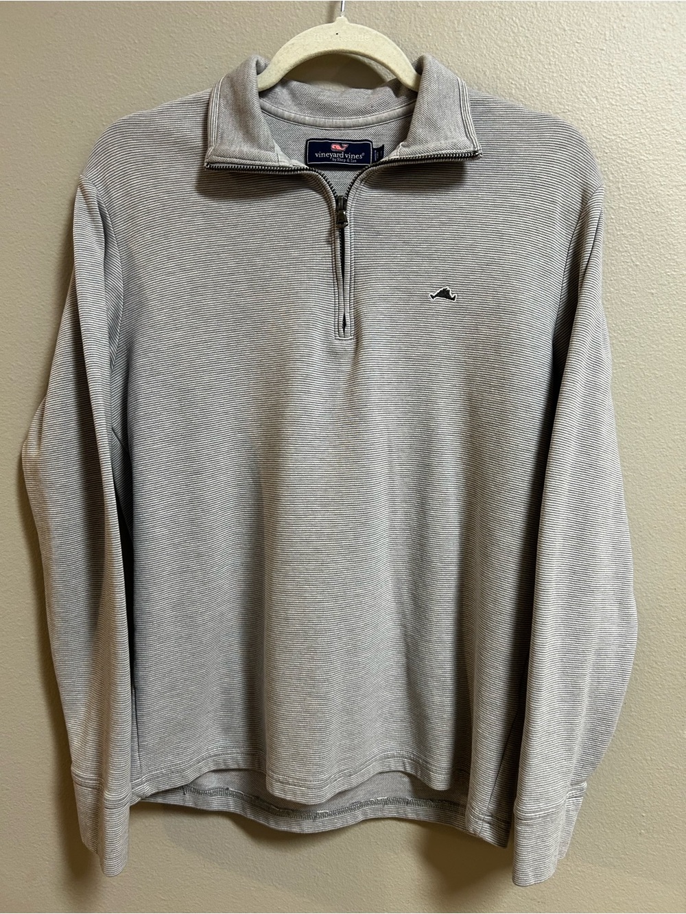 Vineyard Vines Shep Shirt Mens S Gray White Stripe 1/4 Zip Pullover Whale